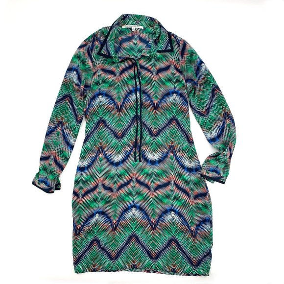 Collective Concepts Green Collar Long sleeve Shift Dress Small‎ T-Shirt Dress - Picture 1 of 6